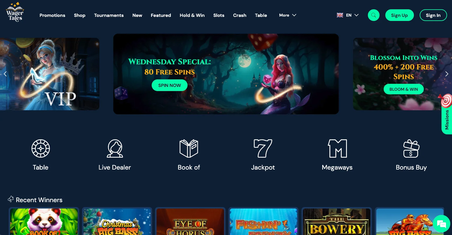 WagerTales casino screenshot